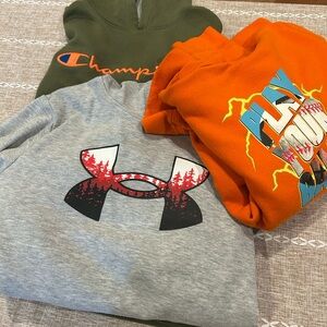 3 Boys Size L Hoodies- Under Armour, Champion, TekGear